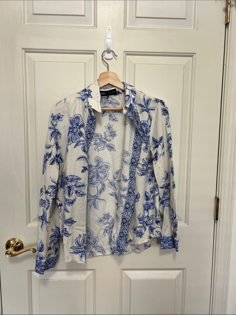 Zara White Shirt with Blue Floral Print